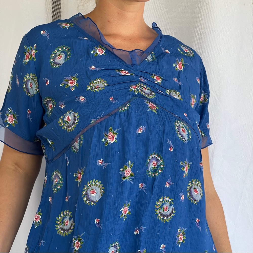 Vintage 90s April Cornell blue floral rayon dress NWT medium - Picture 15 of 17
